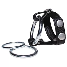 Bad Kitty - Leather Scrotum and Penis Ring (Black)