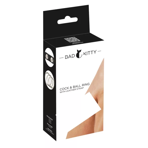 Bad Kitty - Leather Scrotum and Penis Ring (Black)