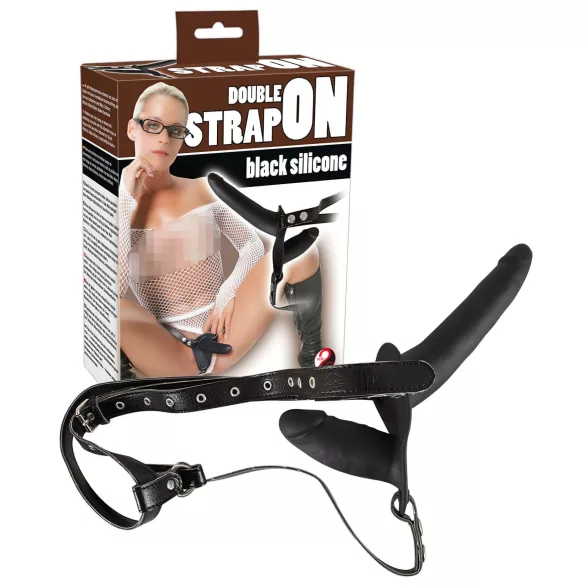 You2Toys - Black Silicone Strap-On Duo Dildo