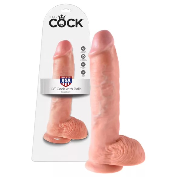 King Cock 10" Large Dildo with Balls (25 cm, Flesh-Toned)
