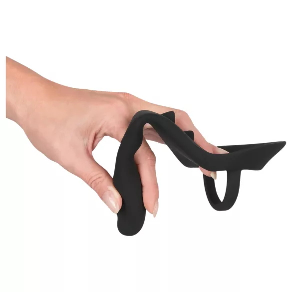 Black Velvet - Black Anal Dildo with Penis & Testicle Ring