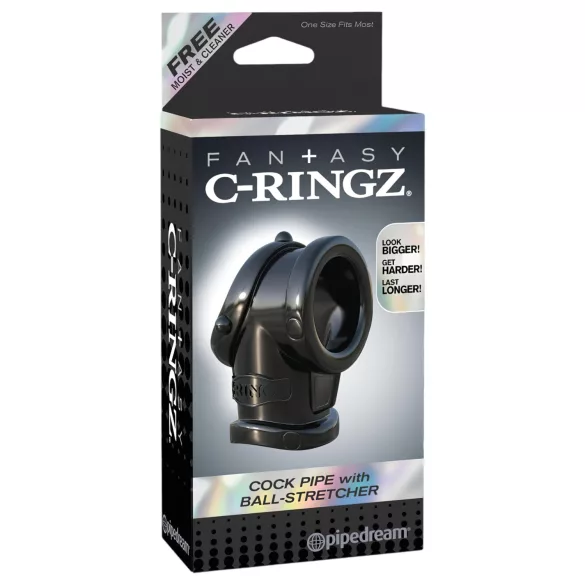 Pipedream Fantasy Cock Pipe - penis ring and ball stretcher ring (black)