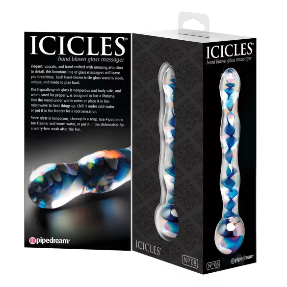 Icicles No. 08 - Wavy Double-Ended Glass Dildo (Clear-Blue)