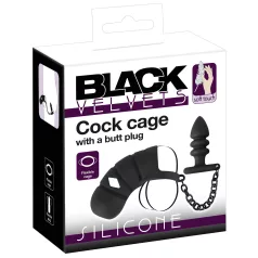 Black Velvet - Silicone Chastity Cage with Anal Plug (Black)
