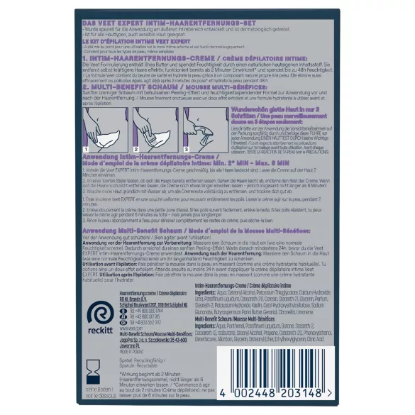 Veet - intimate hair removal cream and moisturising mousse for women (2 × 50 ml)