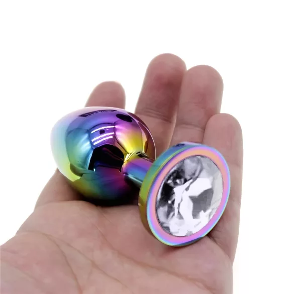 Sunfo - Metal Anal Plug with White Gem (Rainbow)