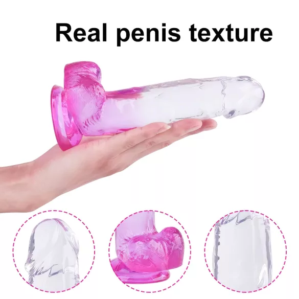 Sunfo - Suction Cup Dildo with Balls - 22cm (Clear Purple)