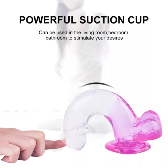 Sunfo - Suction Cup Dildo with Balls - 22cm (Clear Purple)