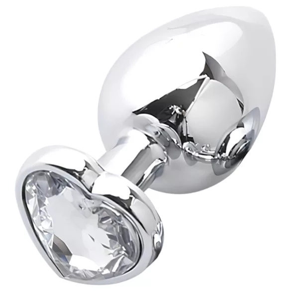Sunfo - metal anal plug with heart-shaped jewel (silver-white)