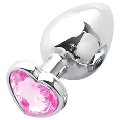Sunfo - Metal Anal Plug with Heart-Shaped Gem (Silver-Pink)
