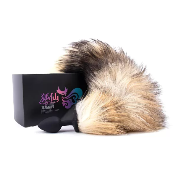 Sunfo - Silicone Anal Plug with Fox Tail (Black-Red)