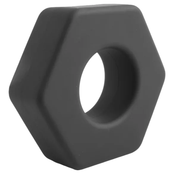 Pulselock Forge - black silicone penis ring in the shape of a hex nut - 22 mm
