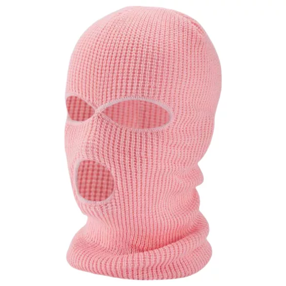 Knitted Pink Balaclava with 3 Openings