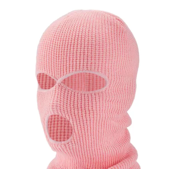 Knitted Pink Balaclava with 3 Openings