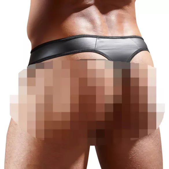 Shiny Men's Thong with Sheer Insert (Black) - M