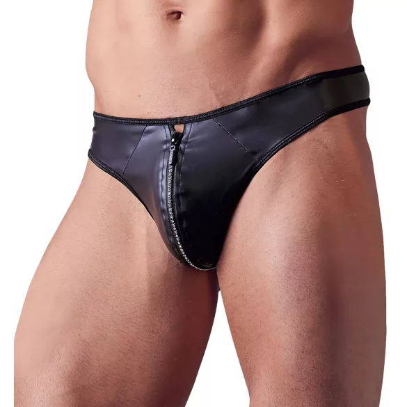 Svenjoyment - Shiny Men's Thong with Rhinestone Zipper (Black)