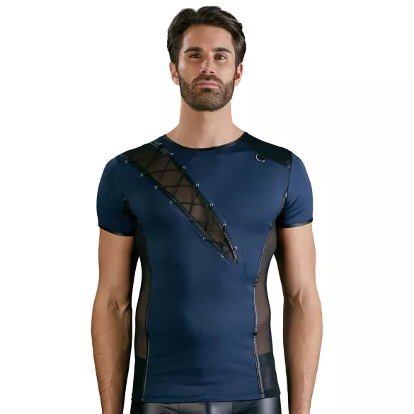 NEK - Men's Black Lace-Up Top with Fishnet Details (Blue) - M