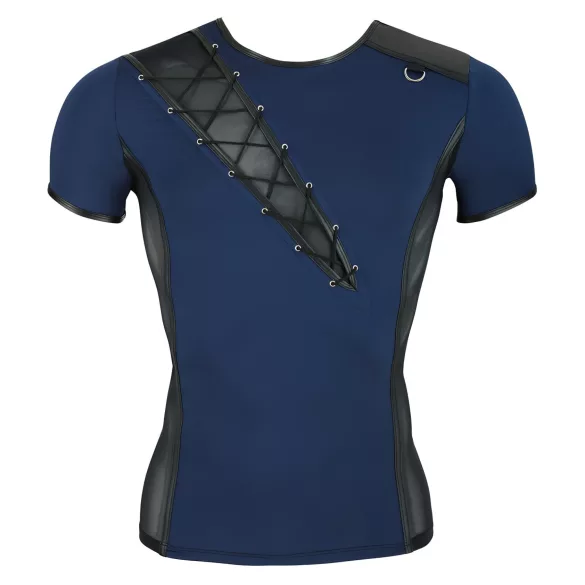 NEK - Men's Black Lace-Up Top with Fishnet Details (Blue) - M