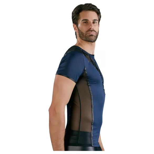 NEK - Men's Black Lace-Up Top with Fishnet Details (Blue) - M