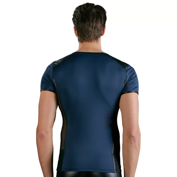 NEK - Men's Black Lace-Up Top with Fishnet Details (Blue) - L