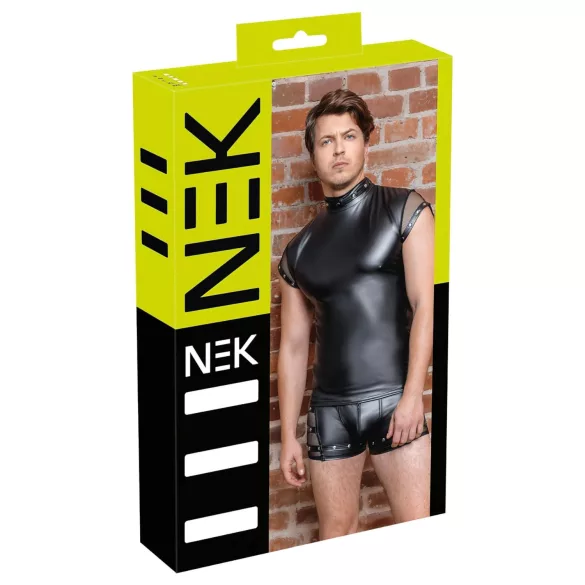 NEK - Men's Black Top with Studs and Fishnet Details