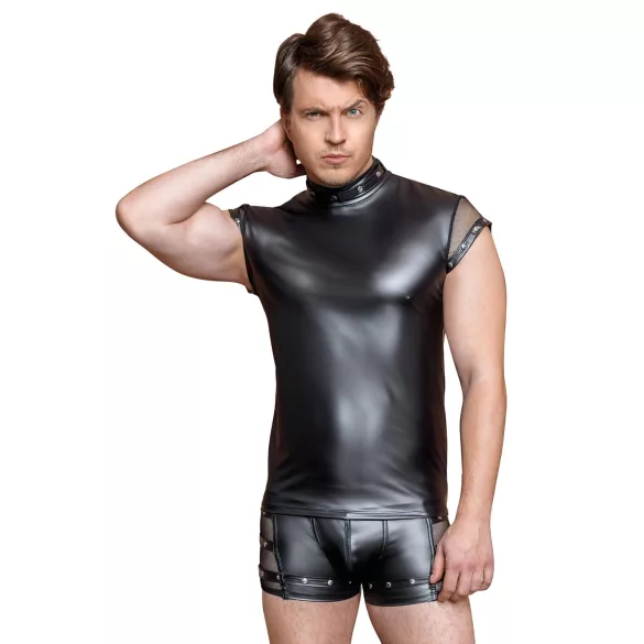 NEK - Men's Black Top with Studs and Fishnet Details