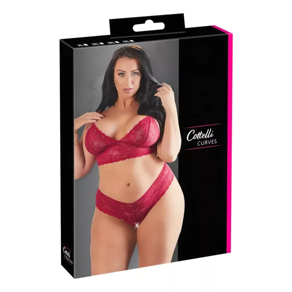 Cottelli Plus Size - Soft Lace Bra Set (Red) - 3XL