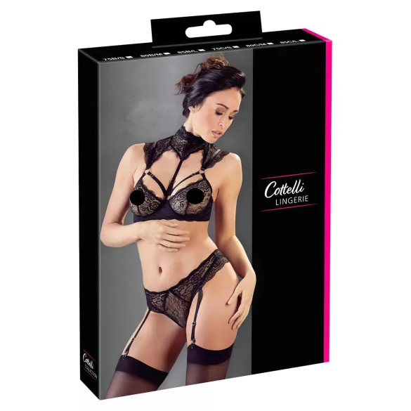 Cottelli - Lace Bra Set with Collar (Black) - 85B/L