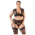 Cottelli Plus Size - Rhinestone Lace Lingerie Set (Black) - 2XL