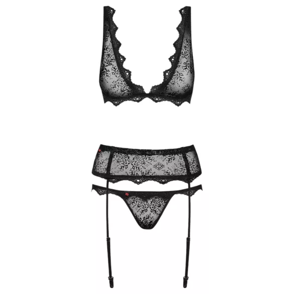 Obsessive Emperita - Black Lingerie Set with Delicate Embroidery - L/XL