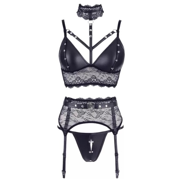 Cottelli Bondage - Lace Lingerie Set with Cuffs (Black) - M
