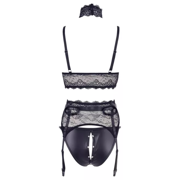 Cottelli Bondage - Lace Lingerie Set with Cuffs (Black) - M