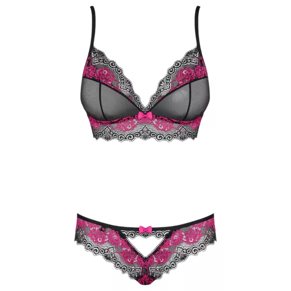 Obsessive Tulia - Lace Lingerie Set (Black-Pink)