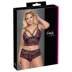 Cottelli Plus Size Floral Bra Set (Black-Purple) - 3XL/4XL