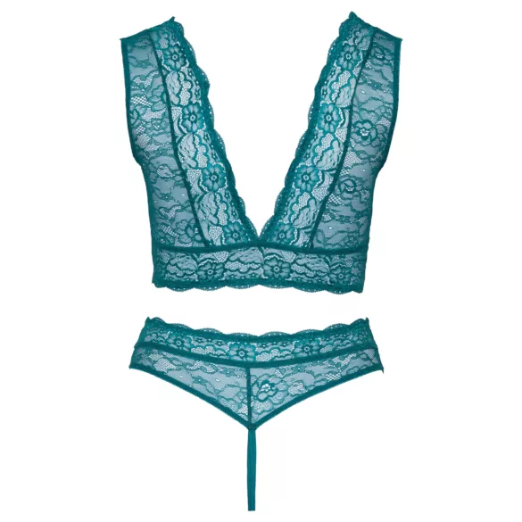 Cottelli Curves - Lace Corset Lingerie Set (Blue)