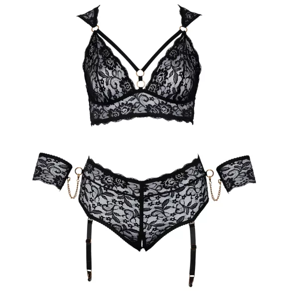 Cottelli Bondage Plus Size - Lace Bra Set (Black) - 3XL