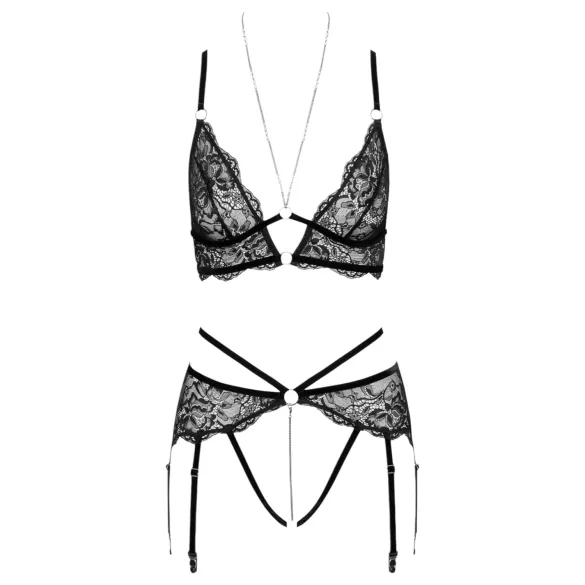Abierta Fina - Black Lace Open Bra Set