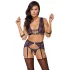 Cottelli Bondage - Lingerie Set with Handcuffs (Black-Purple)