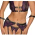 Cottelli Bondage - Lingerie Set with Handcuffs (Black-Purple)