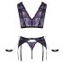Cottelli Bondage - Lingerie Set with Handcuffs (Black-Purple) - M