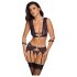 Cottelli Bondage - Lingerie Set with Handcuffs (Black-Purple) - L