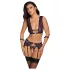 Cottelli Bondage - Lingerie Set with Handcuffs (Black-Purple) - XL
