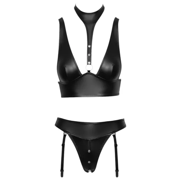 Cottelli Bondage - Shiny Black Bra Set with Cuffs - M