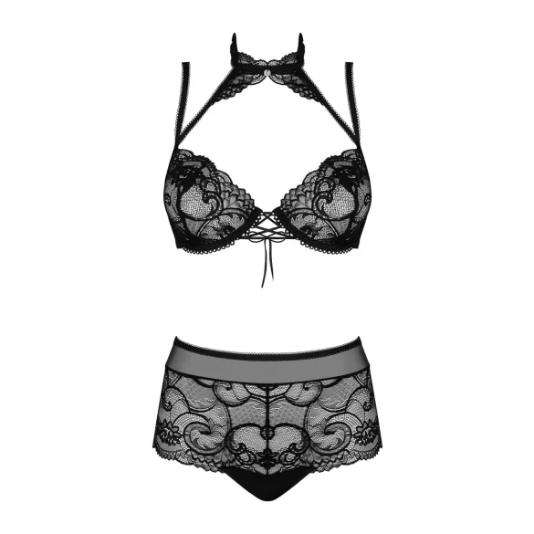 Obsessive Elizenes - Patterned, Sheer Black Bra Set