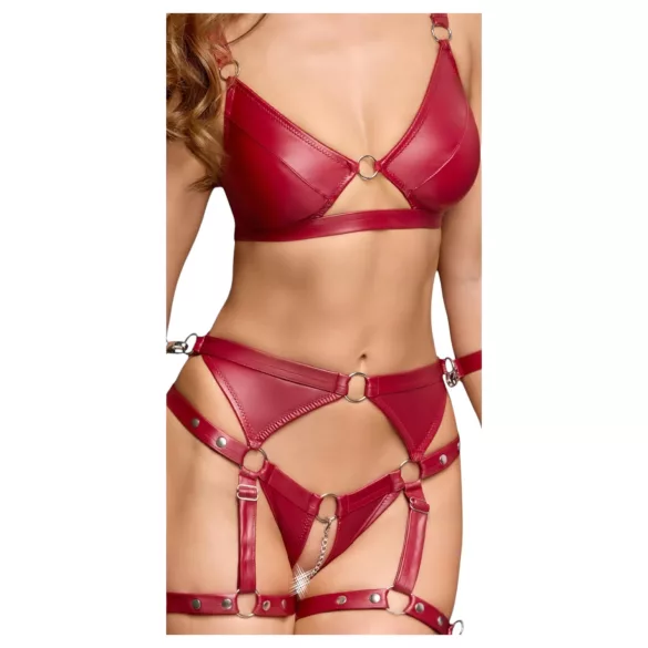 Cottelli Bondage - Shiny Red Bra Set & Handcuffs