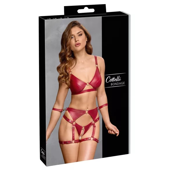 Cottelli Bondage - Shiny Red Bra Set & Handcuffs
