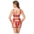 Cottelli Bondage - Shiny Red Bra Set & Handcuffs - M
