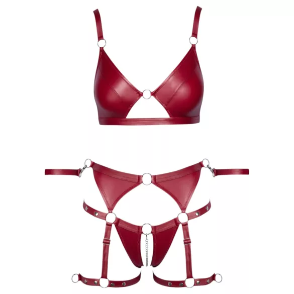 Cottelli Bondage - Shiny Red Bra Set & Handcuffs - L