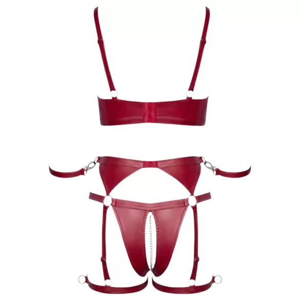 Cottelli Bondage - Shiny Red Bra Set & Handcuffs - L