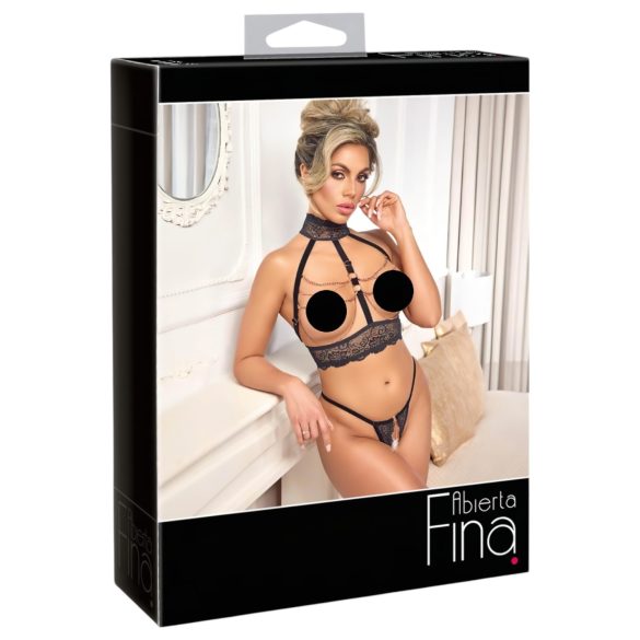 Abierta Fina - Chain Open Lingerie Set (Black)